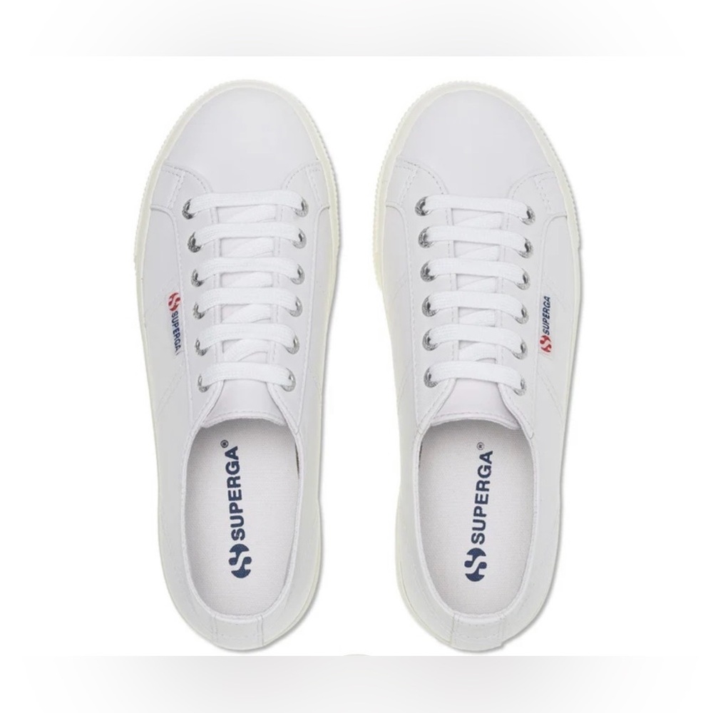 Superga 2790 NAPPA Wedge Sneaker White Leather Silver Size 10 Excellent - Picture 3 of 5
